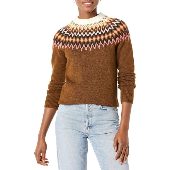 Sweaters - Crewneck Sweater Soft Touch Knit Medium Brown Wool Cotton Polyester